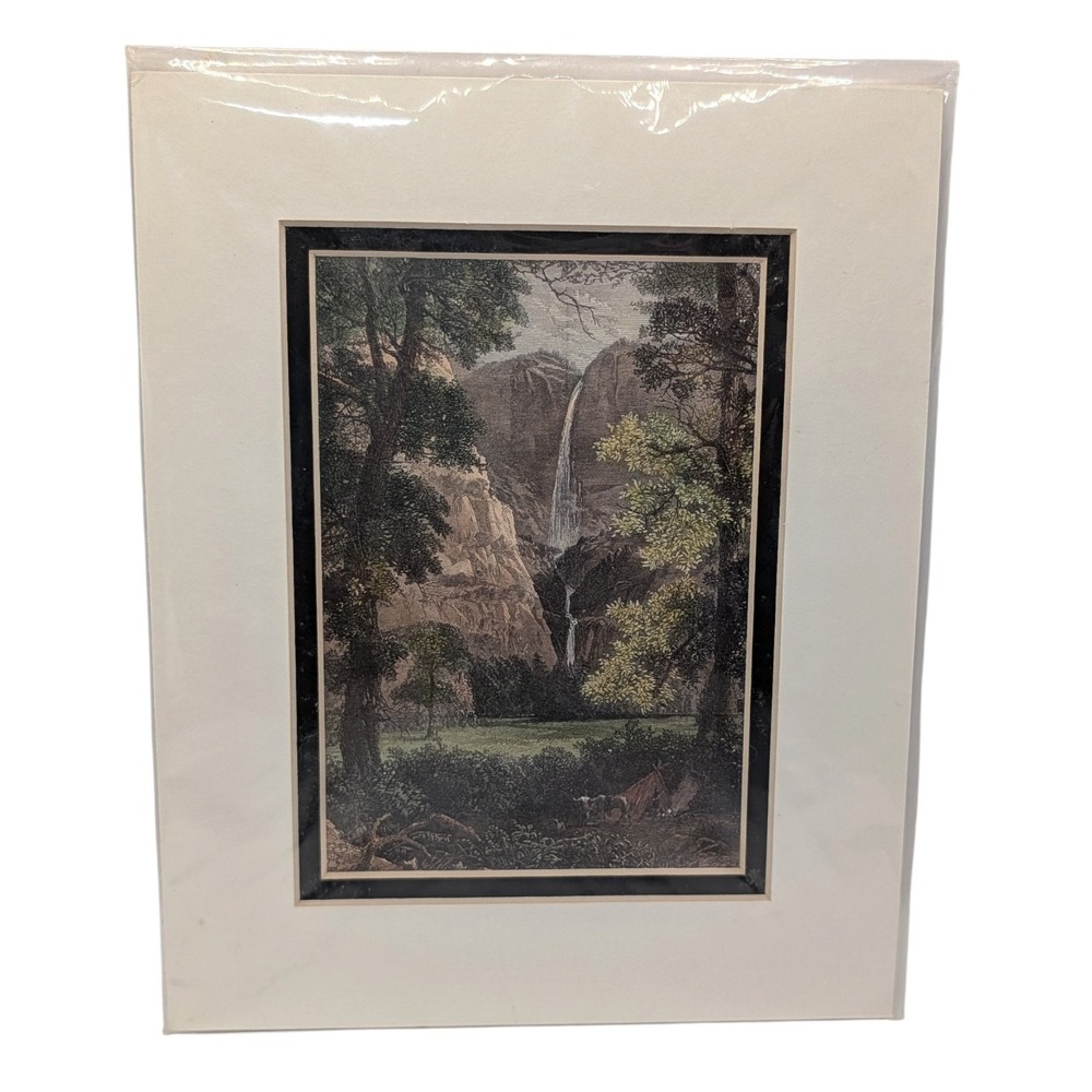Vintage The Yosemite Falls Print Color Historic Images Engraving By Davis